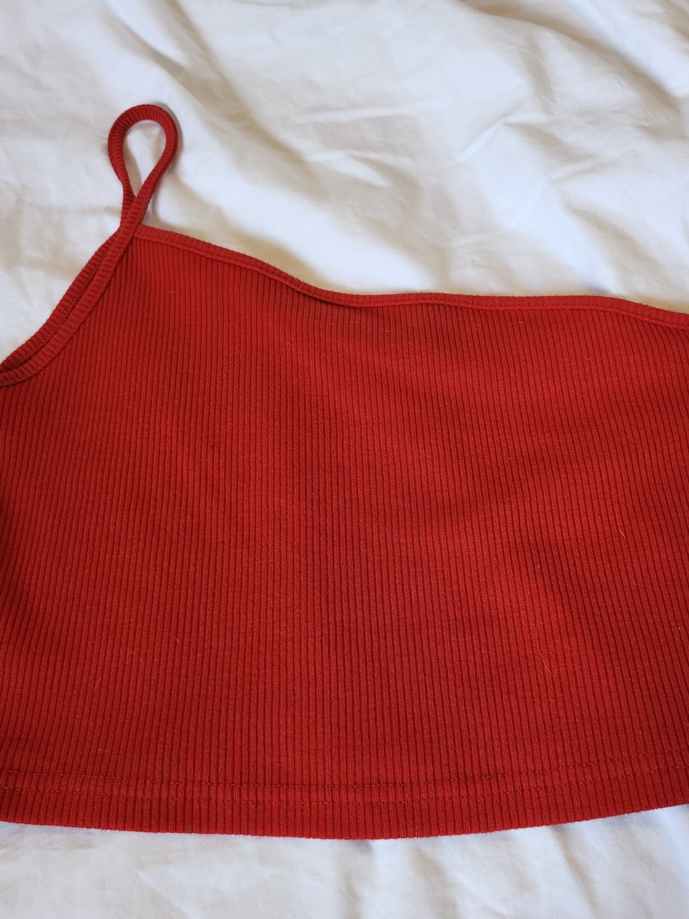 Retro Red One-Shoulder Ribbed Crop Top - Picture 2 of 6